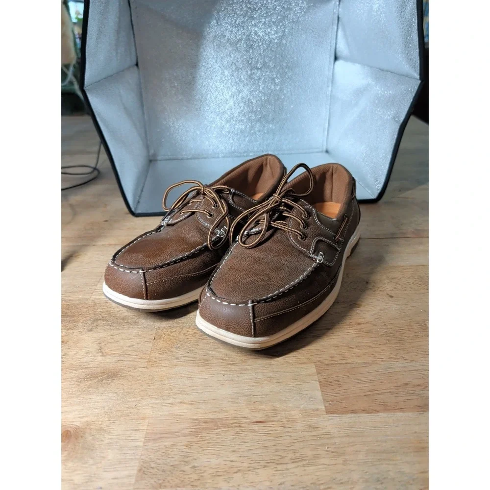 MEN`S DEER STAGS MITCH‎ BOAT SHOES SIZE 13M DARK TAN  MEMORY FOAM INSOLES EUC